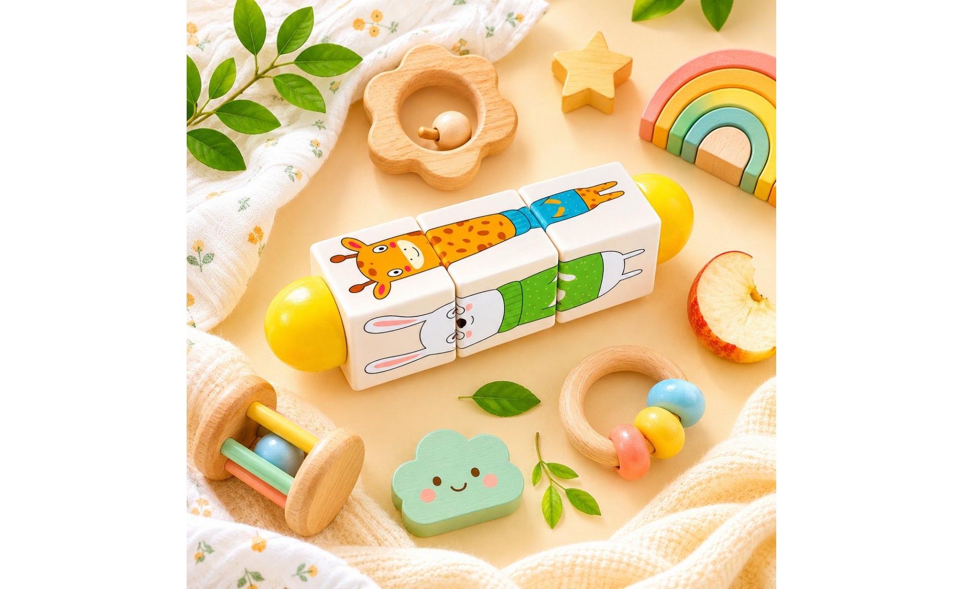 Wooden Grasping Brainteaser Compact Rotating Segment Toy Object Recognition