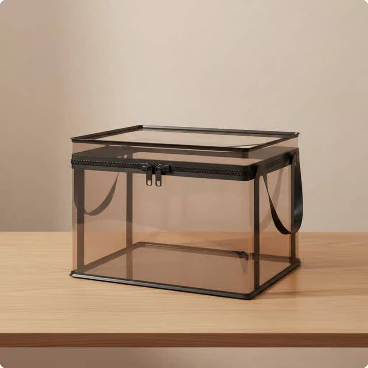 Clear Plastic Storage Box Carry Handles Zippered Storage Box Reusable for Shelf