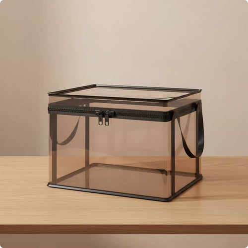 Clear Plastic Storage Box Carry Handles Zippered Storage Box Reusable for Shelf
