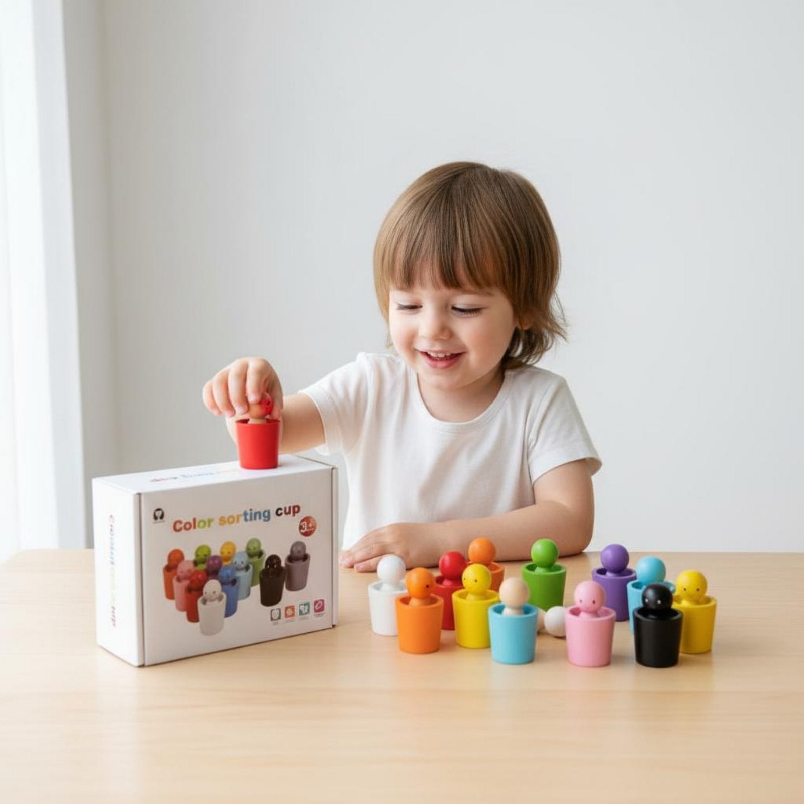 12 Pieces Wooden Color Sorting Stacking Toy Educational for Preschool