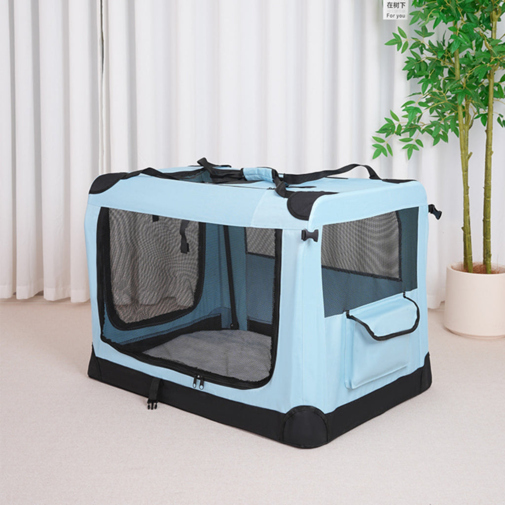 Soft-Sided Travel Crate Steel Frame Soft-Sided Pet Crate Folding Kennel Mesh Panels Pet Supplies Zippered Opening for Car Use