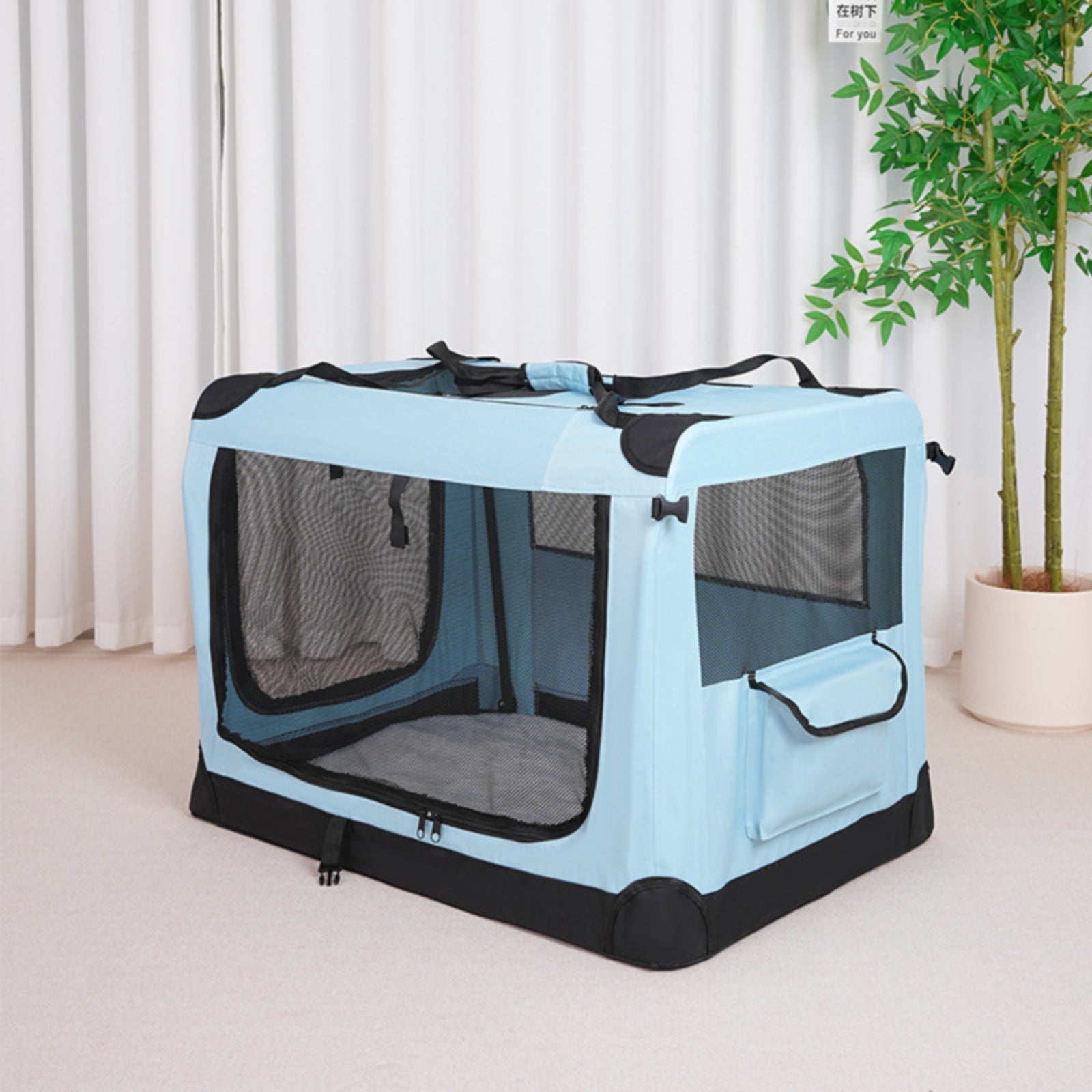 Soft-Sided Travel Crate Steel Frame Soft-Sided Pet Crate Folding Kennel Mesh Panels Pet Supplies Zippered Opening for Car Use