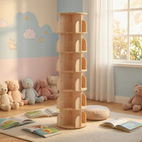 Wooden Rotating Bookshelf Floor Standing Bookcase Unit Cylindrical Furniture Storage