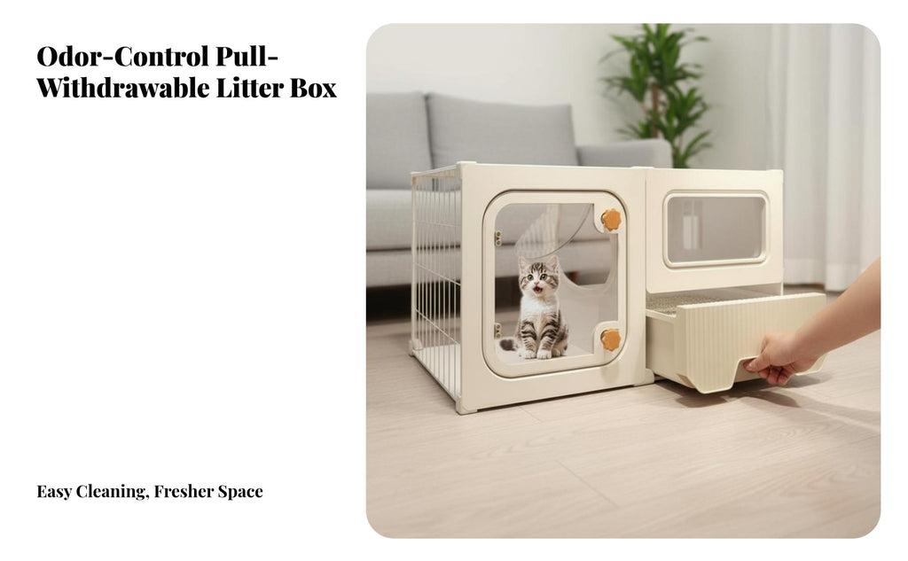 Integrated Feline Enclosure Panoramic View Pet Playpen Secure Locks for Indoors