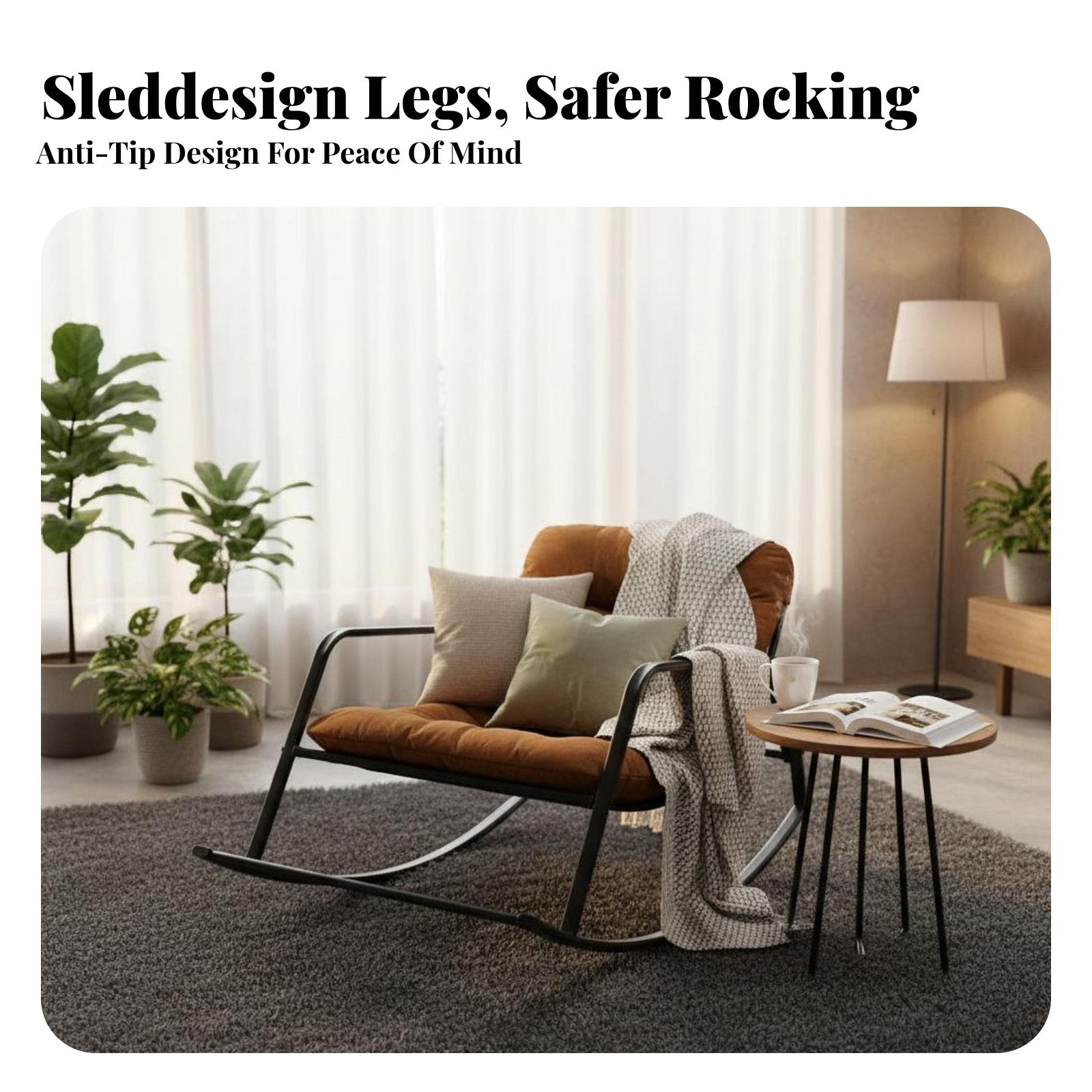 Upholstered Rocking Chair High spinerest Household Furniture Padded Seat Sturdy Frame for New Parents, Book Lovers, Living Room