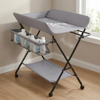 Adjustable Height Changing Table Textile Shelf Foldable Changing Table Wheeled