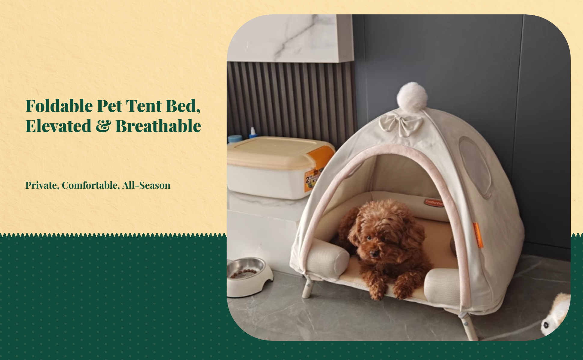 Foldable elevated dog bed, washable