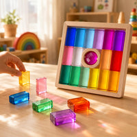 Rainbow Acrylic Blocks Translucent Wooden Stacking Toy Sensory Play