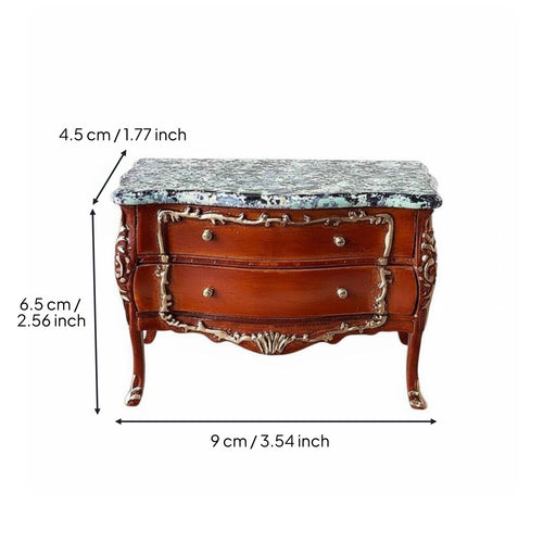 1:12 Scale European Design Miniature Side Cabinet Gold Trimmed Miniature Chest Handcrafted Dollhouse Cabinet for Collectors