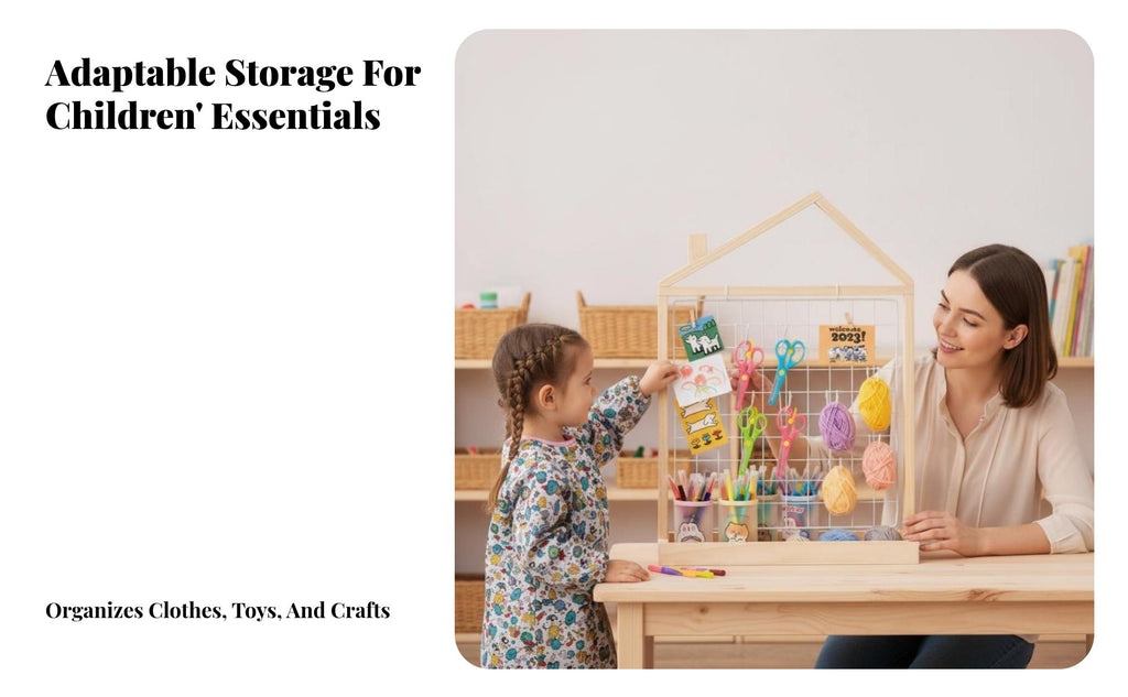 Rolling House-Shaped Clothes Rack Mobile with casters kids' Clothes Rack Portable Sturdy Construction for Toddlers, Small Spaces