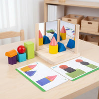 Mirror Shape Building Block Set Solid Wood Material Wooden Mirror Reasoning Game