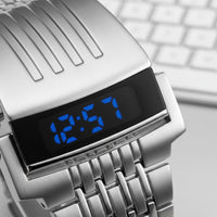Illuminated Robot Watch Distinctive Design Illuminated Digital Watch Futuristic Electronic Wristwatch Metal Band Digital
