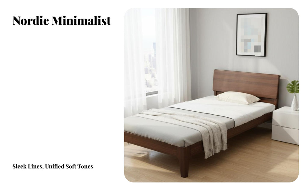 Durable Wood Lowsilhouette foundation Bed Nordic aesthetic Lowsilhouette Bed Base Minimalist Design Bedroom Furniture Slim Headboard for Adults, partners, Toddlers, Small Apartments, Apartment, Guest Room