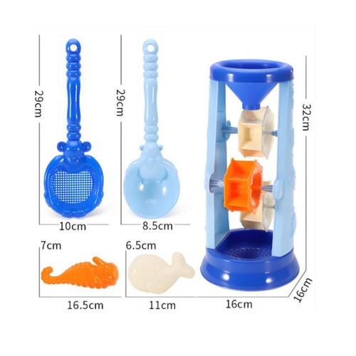 5 Pieces Beach Sand Toy Set Bright Colors Hourglass Sand Funnel Cartoon Design