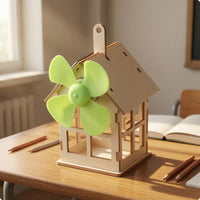 Solar Powered Wooden House Model Hanging Tab Learning Toy Cut