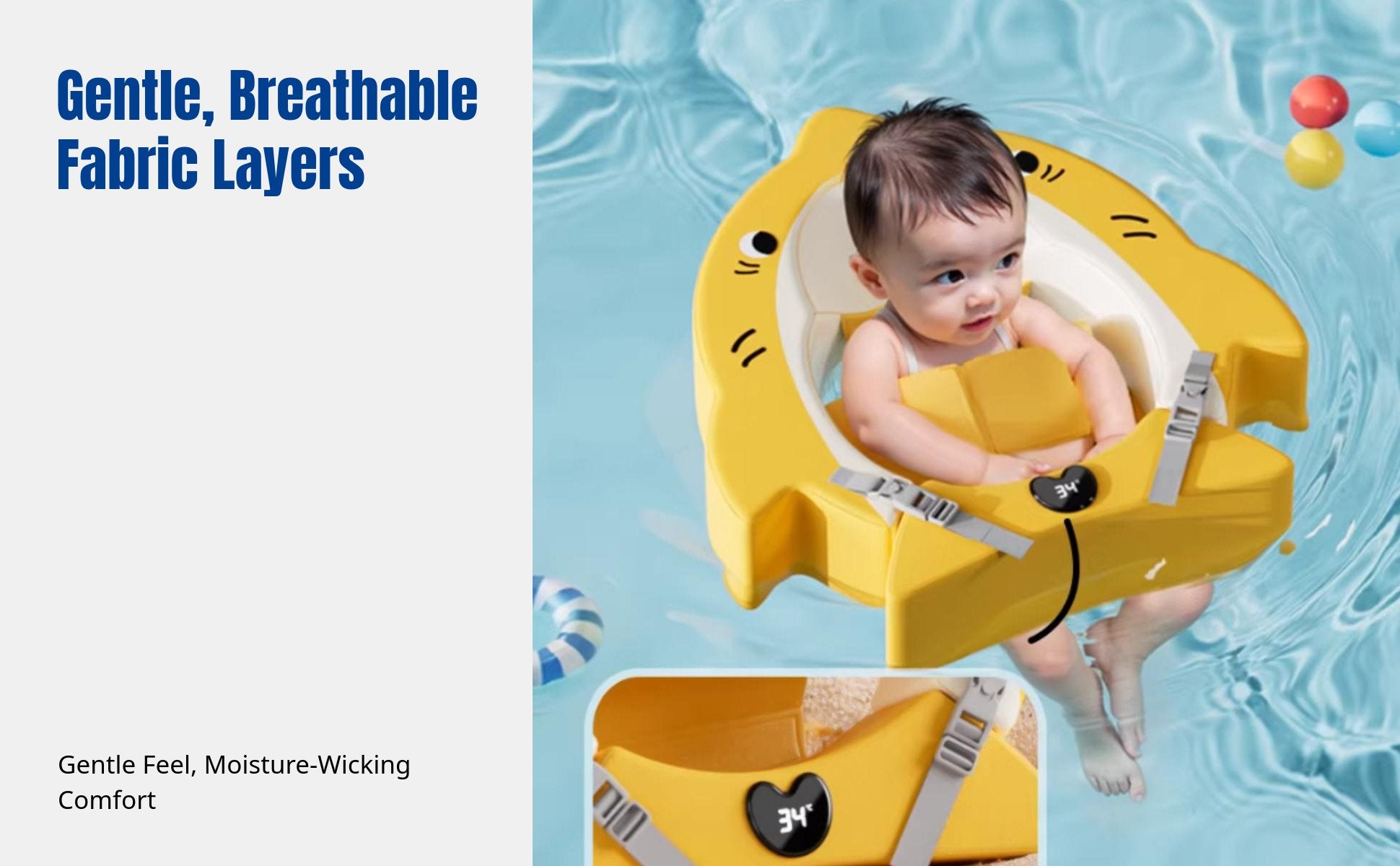 Infant Swimming Ring, Newborn Float, Underarm Support, Non-Inflatable, Adjustable Strap Design