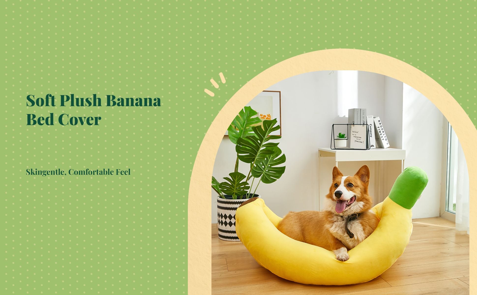Banana Pet Bed, Cozy Plush, Removable Cover, All Seasons