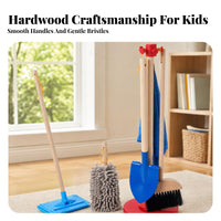 6 Pieces Wooden Cleaning Toy Set Storage Stand Pretend Cleaning Kit Role-Play
