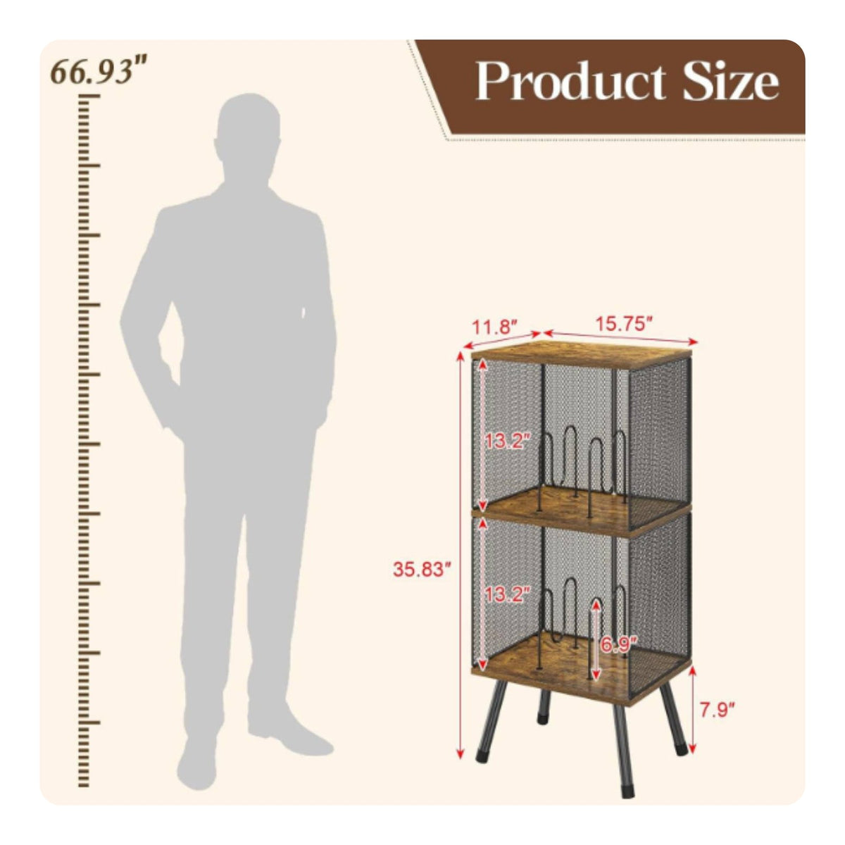 Three-Tier Vinyl Album Stand Rustic Vintage Design for Listening Corner
