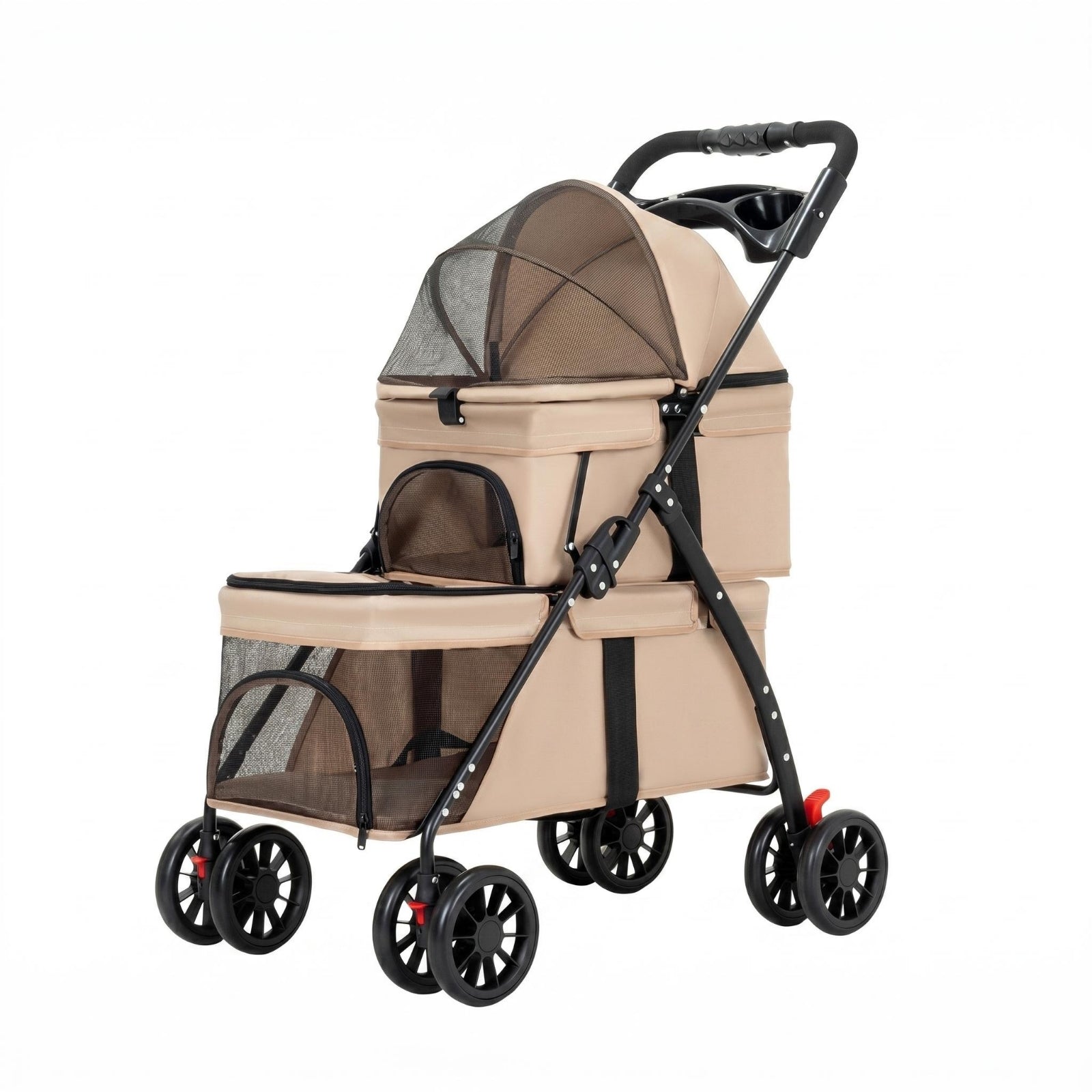 Double-Deck Pet Carrier Lockable Wheels Small Dog Cat Pet Carrier Storage Pockets Animal Transport for Outdoor