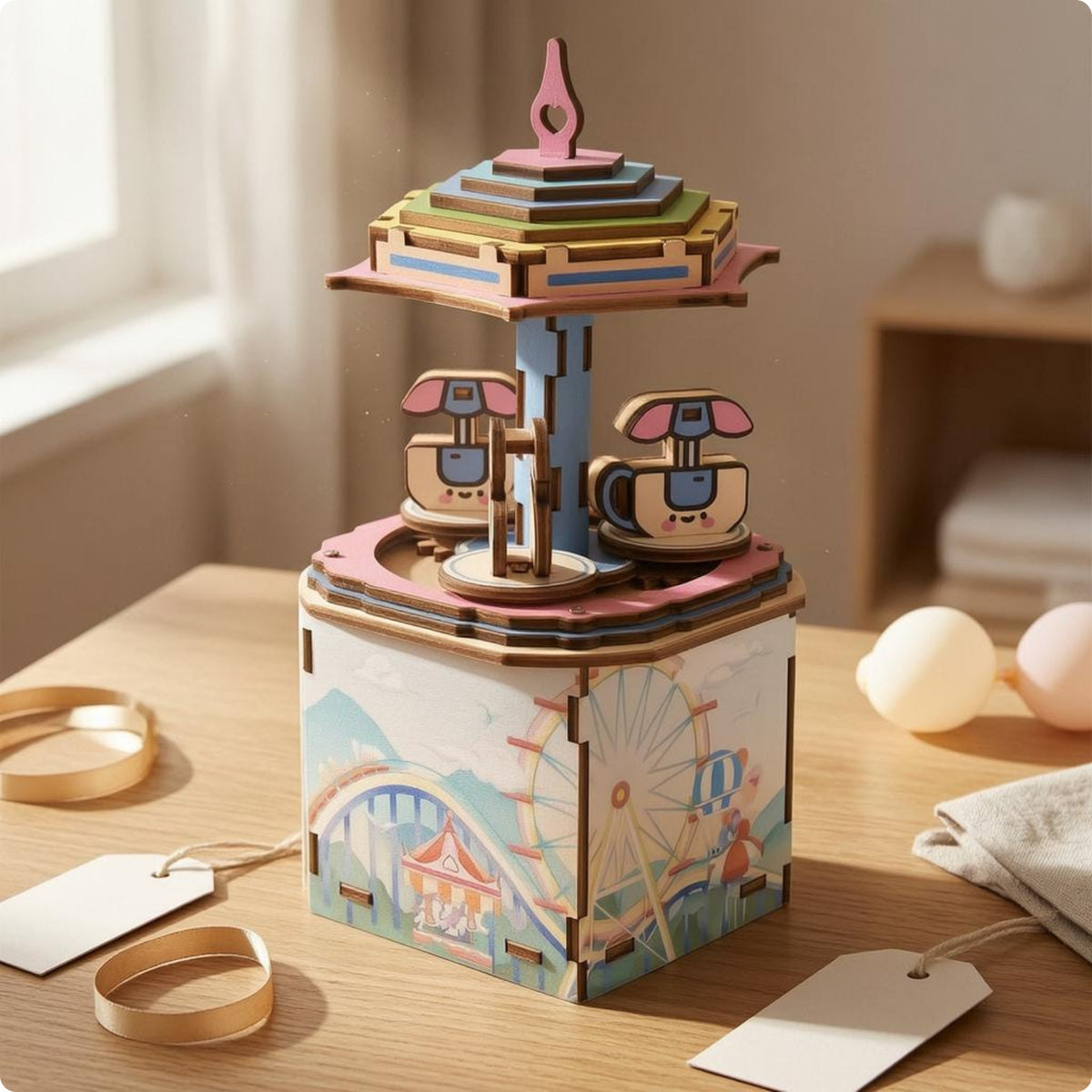 Wooden Puzzle musical box Compact DIY Wooden Puzzle Ornament Decorative Mechanical Model Kit for