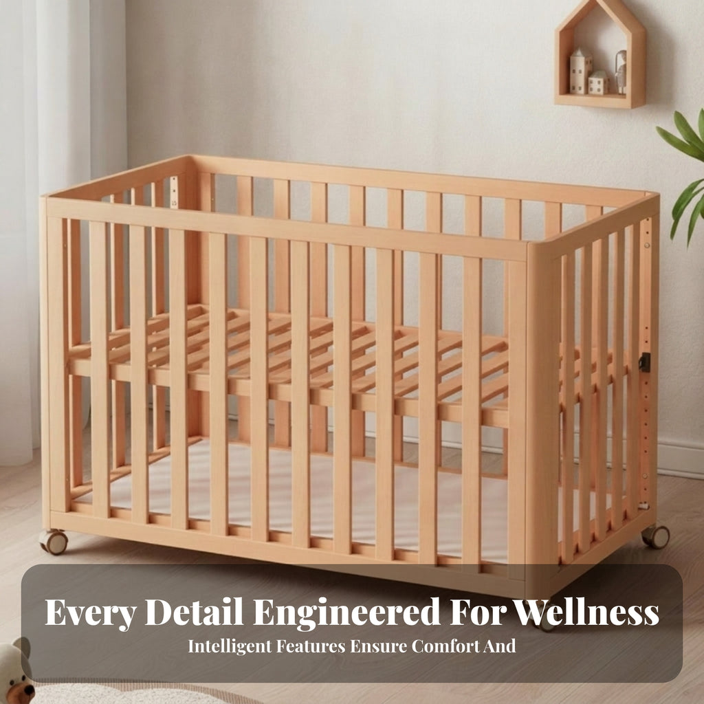 Infant Crib Beech Wood Adjustable Crib Casters for Infants, Young Children