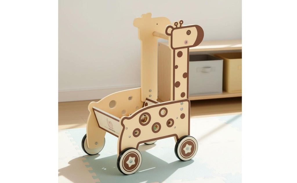 Wooden animal Pusher Educational animal Shopping Cart Sturdy Wood Wooden Shopping Cart for Walking Practice