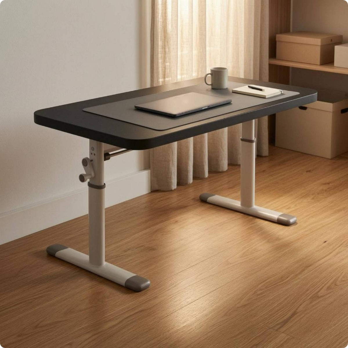 Manual Height-Adjustable Desk Wide Base Feet Hand Crank Desk