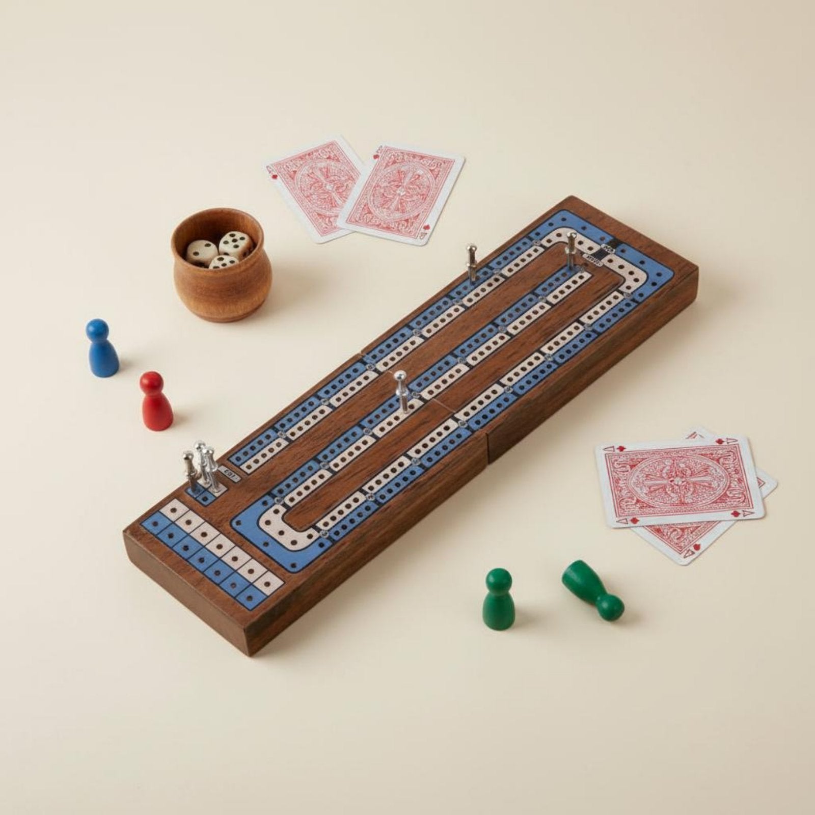 Wooden Cribbage Board Game Solid Wood Cribbage Board with Storage for Party