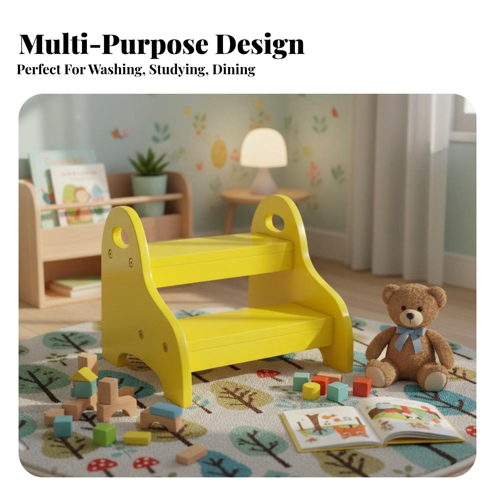 Toddler Wooden Stool Rounded Corners Kids Bathroom Sink Stool
