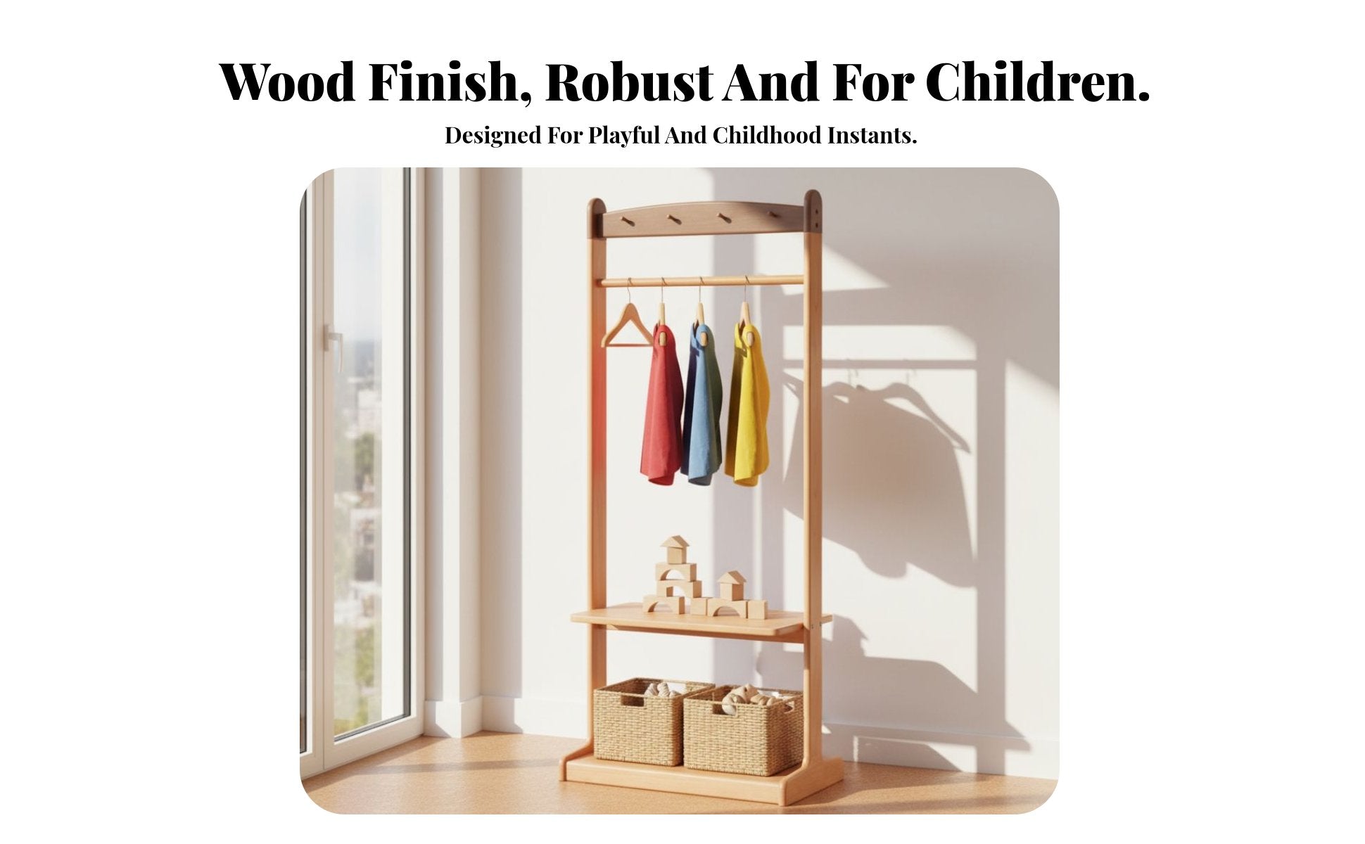 Child-Friendly Design children's Clothes Rack Space Saving Child s' Coat Rack with Growth Chart Stable Base Clothing Organizer Easy Assembly for Toddlers, Parents, Educators, Bedroom, Entryway, Playroom, Classroom
