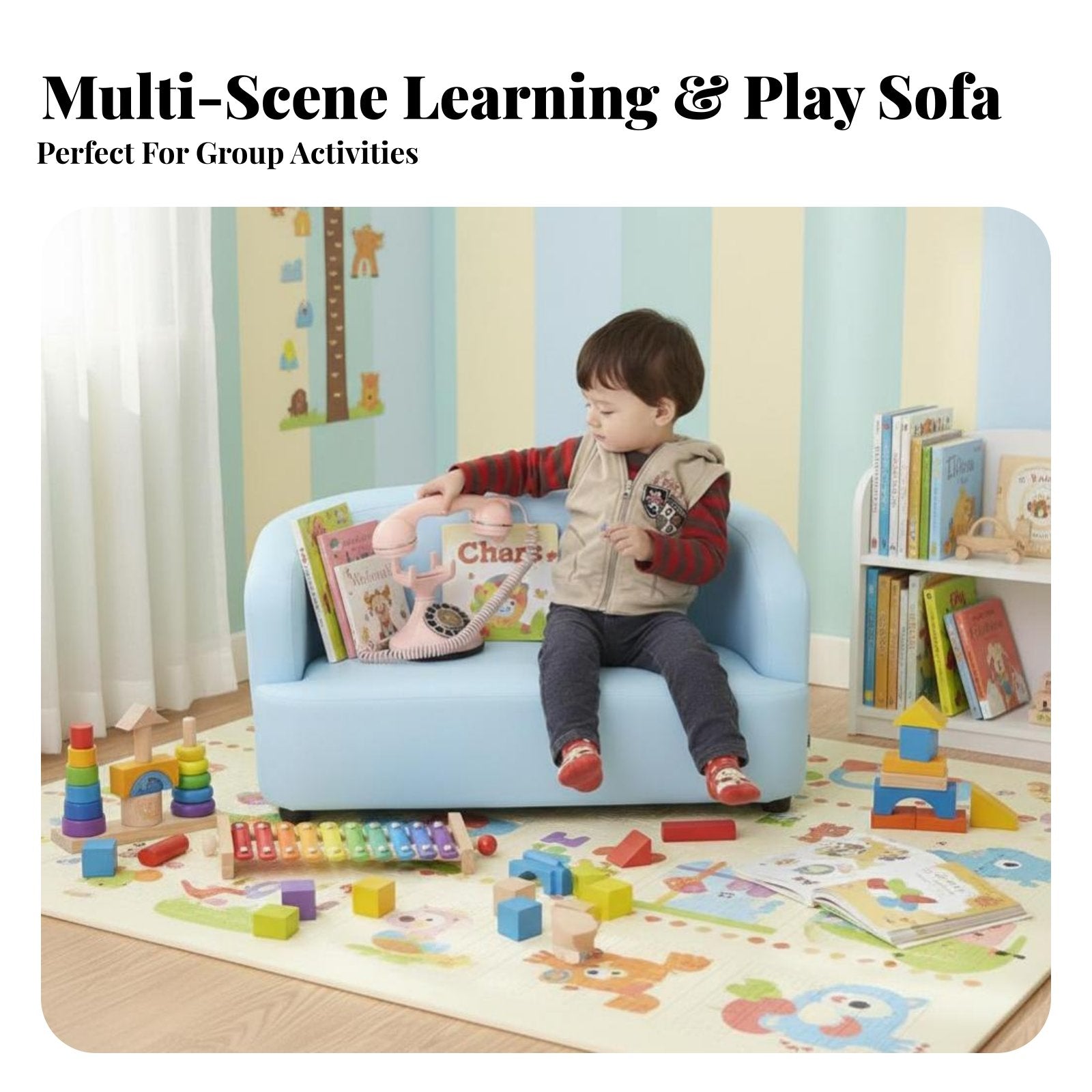 Miniature Upholstered Sofa Soft and Comfortable Upholstered Toddler Lounger Safety Certified snug for Playroom, Nursery, Bedroom