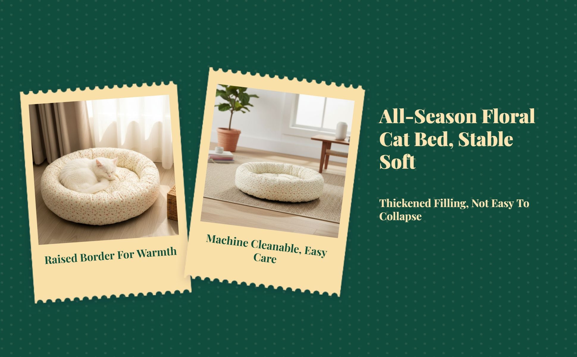 Cat Bed, Round Washable Non-Slip Mat, Cozy Calming Pet Bed