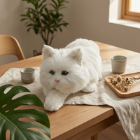 Bicolor Cat Figurine Handmade Faux Hair Cat Figurine Gift Idea Home Decor for Display