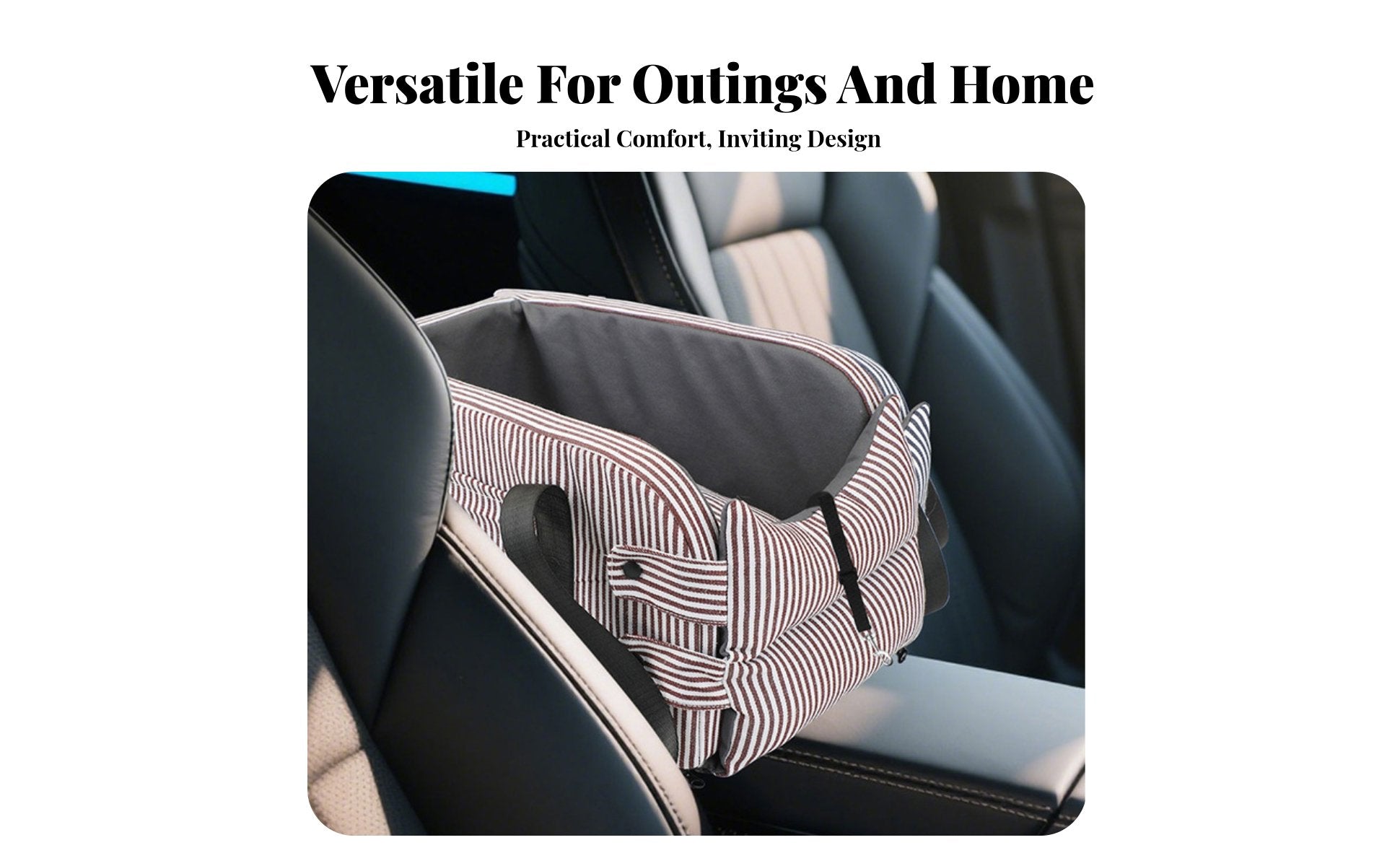 Built-in Safety Leash Pet Car Console Seat Washable Cushion Center Console Pet Bed Adjustable Straps for Drivers, Road Trips, Outdoor, Home