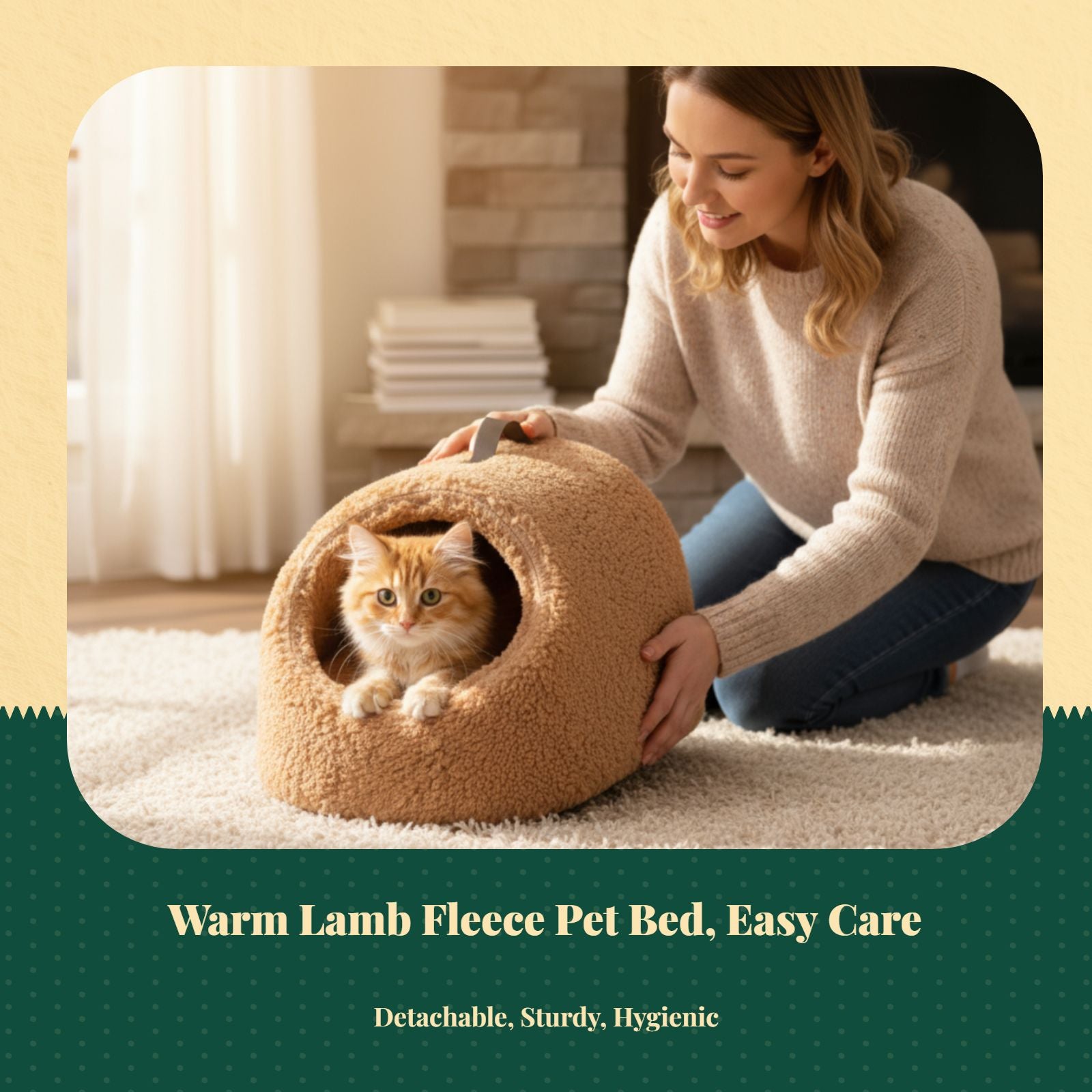 Lamb Fleece Cat House, Semi-Enclosed Pet Bed, Indoor Warm
