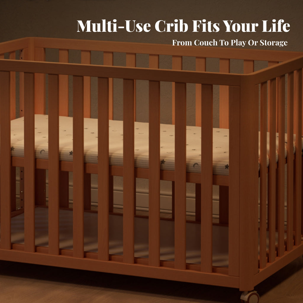 Infant Crib Beech Wood Adjustable Crib Casters for Infants, Young Children