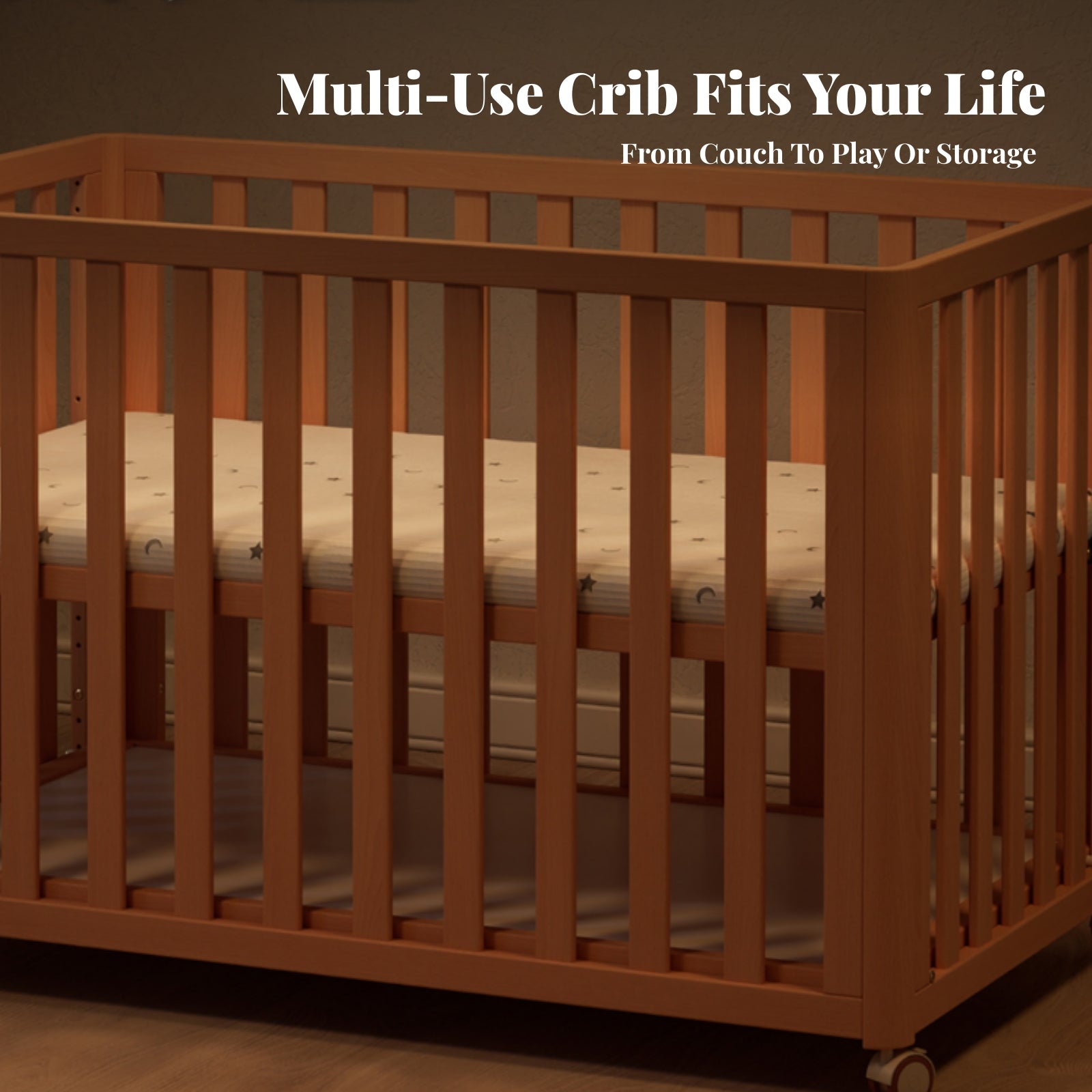 Infant Crib Beech Wood Adjustable Crib Casters for Infants, Young Children
