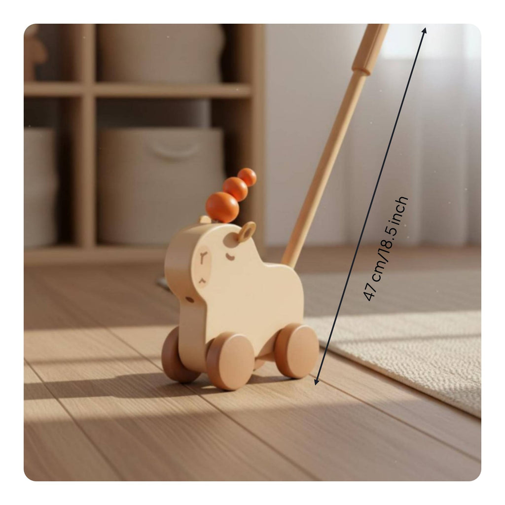 Baby Push Stroller Physical Skill Practice Wooden Push Toy Natural Wood