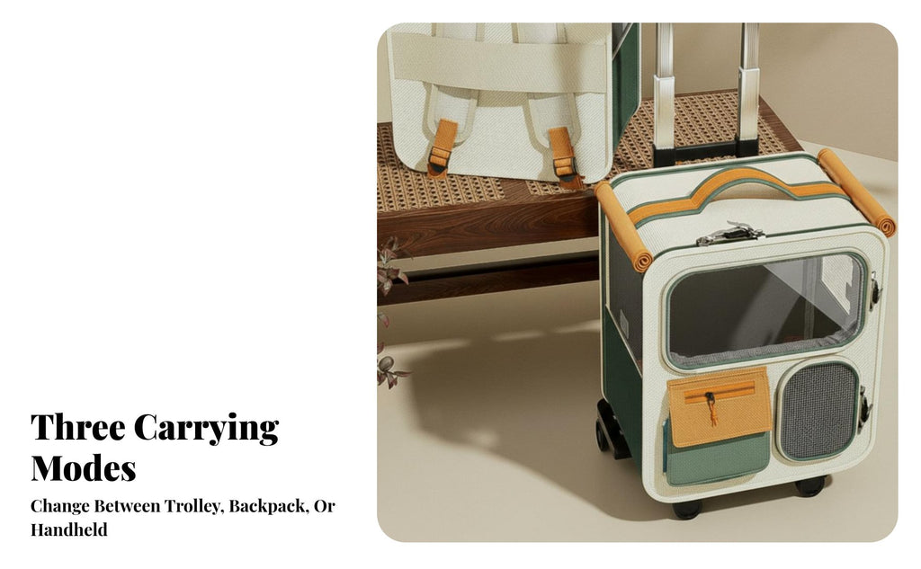 Convertible Pet Trolley Large Capacity Cat Backpack 360° Wheels