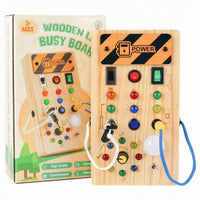 Wooden LED Busy Board Toy Travel-Friendly LED Busy Board Safe Rounded Edges
