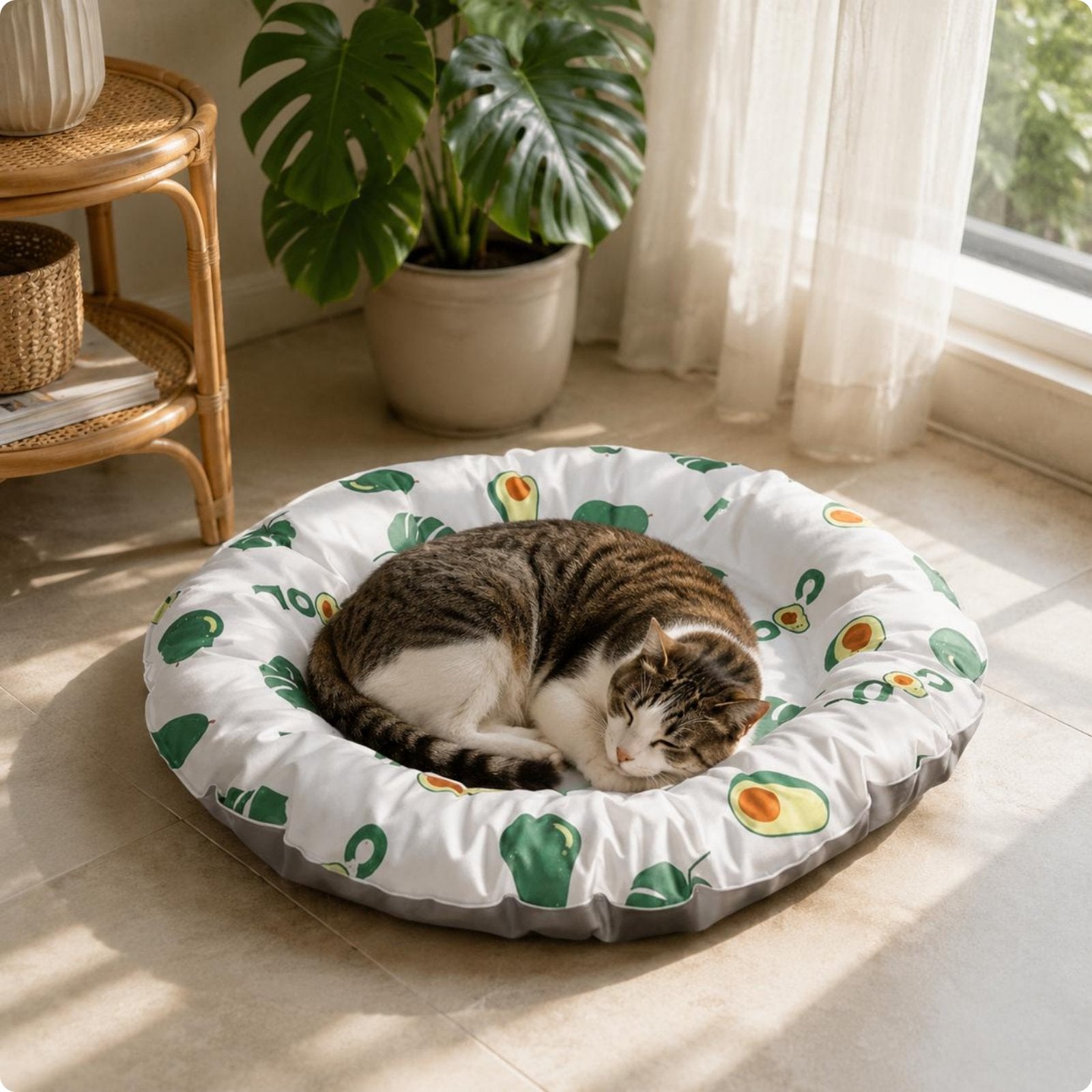 Round Cooling Pet Bed Soft Padded Border Feline Cooling Mat Easy to Clean