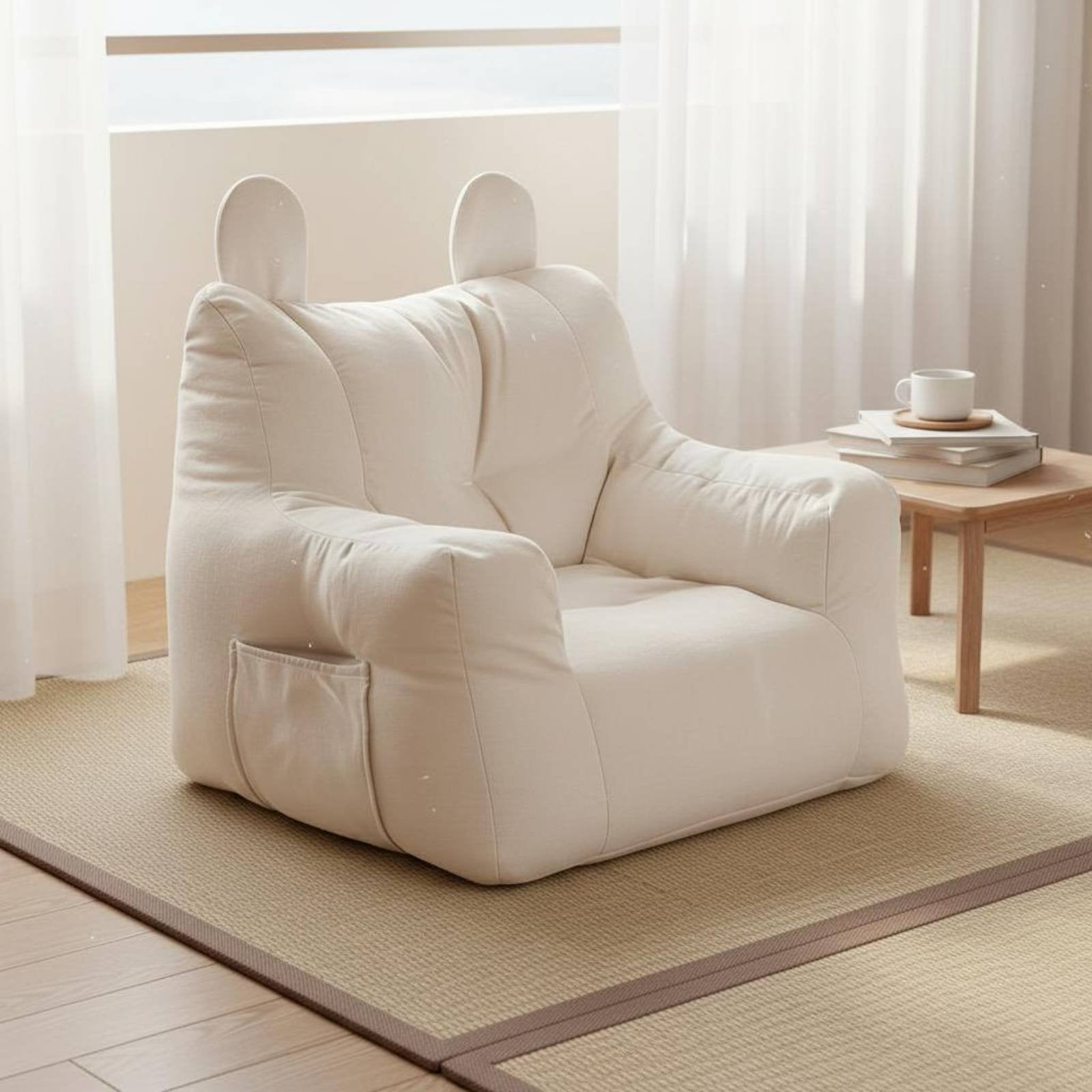 Children's Lazy Sofa Cute Bear Ear Design Toddler Beanbag Armchair for Toddlers