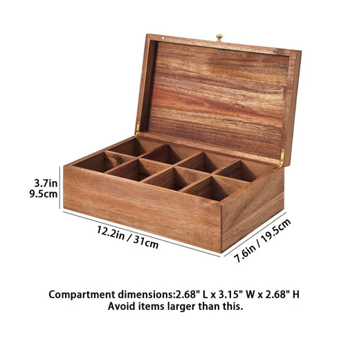 Wooden Tea Pouch Box Attractive Lid Lidded Compartment Organizer Countertop