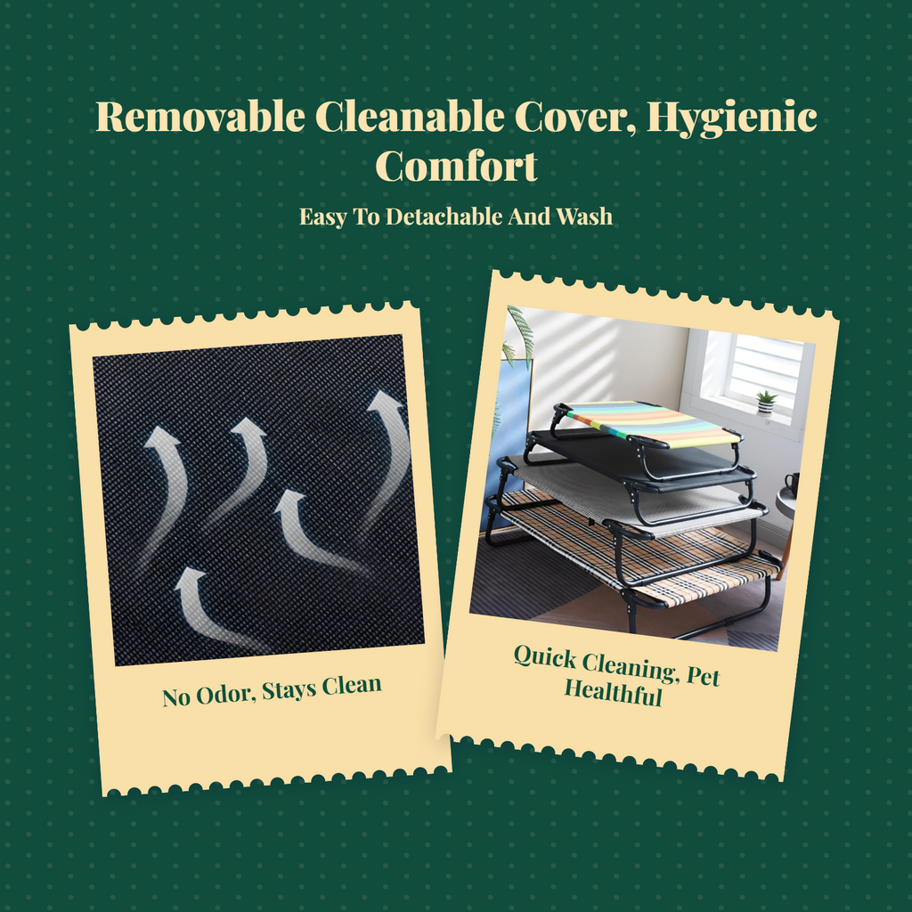 Elevated Dog Bed, Foldable Pet Cot, Removable Cover, Cooling
