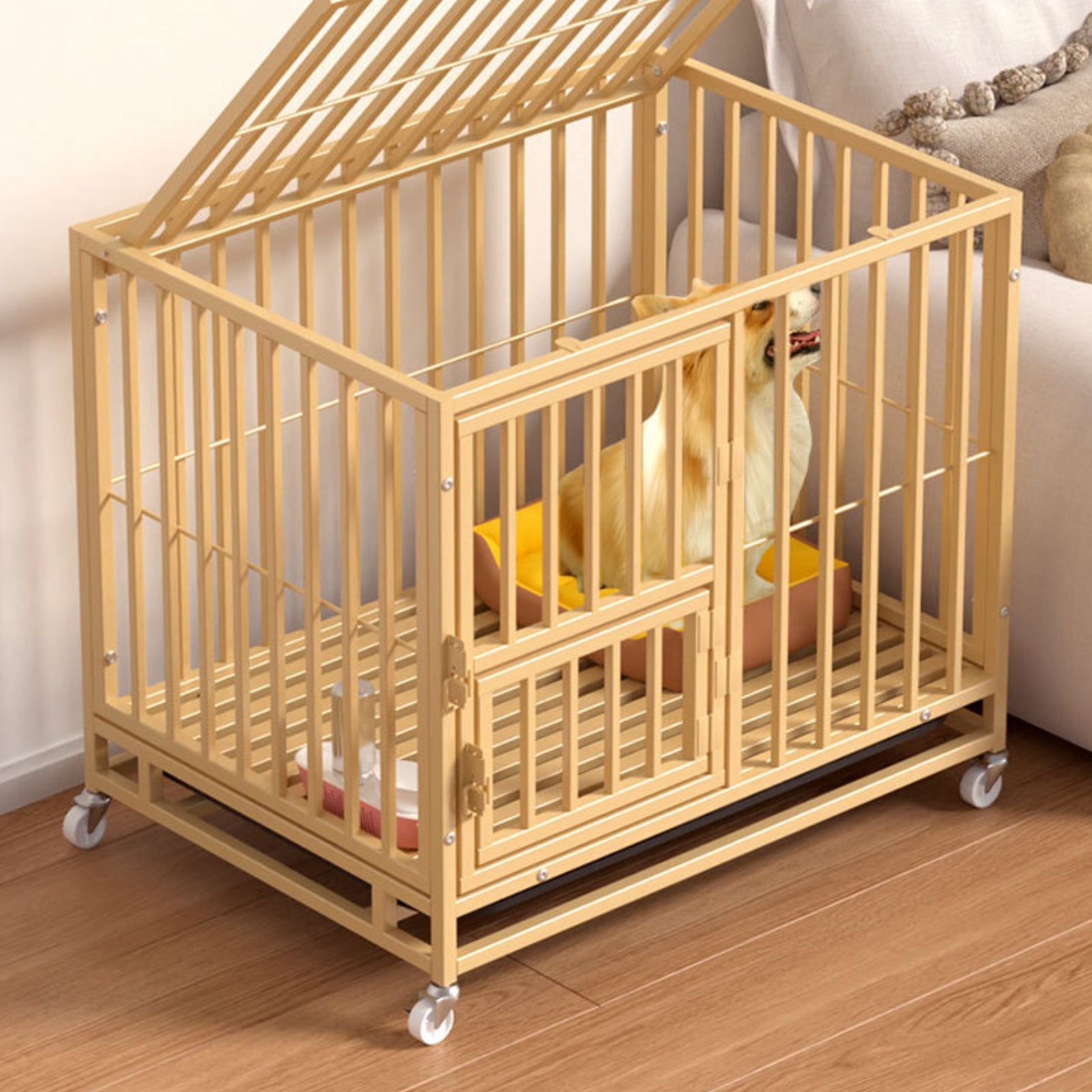 Metal Dog Crate Raised Base Portable Dog Crate Slatted Pet Floor Enclosure