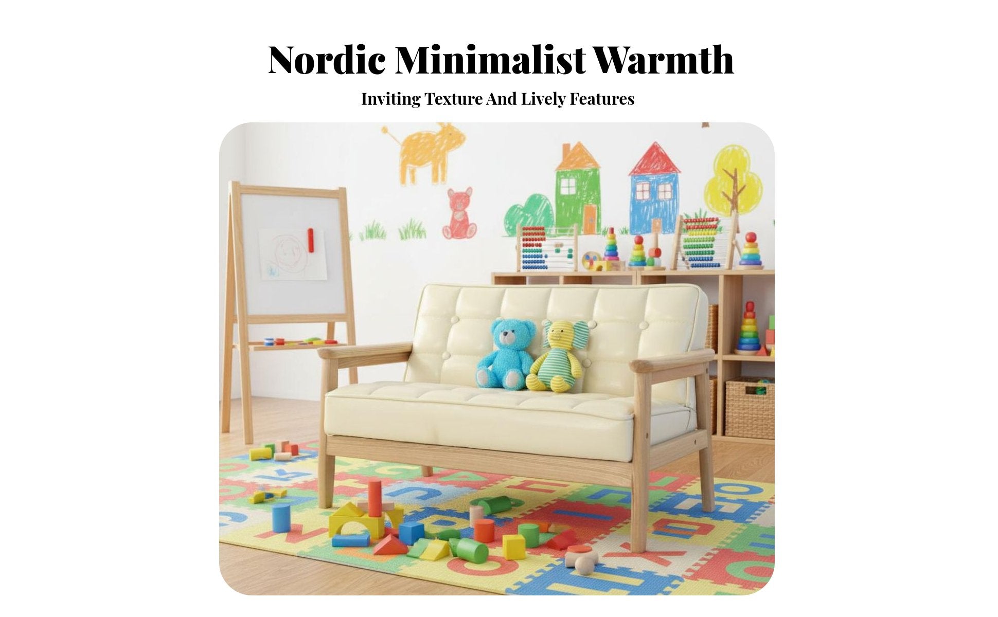Double Children's Bench Sturdy Wood Frame Toddler Sofa 2-Seater Photography Prop for Toddlers, Babies, Playroom, Daycare