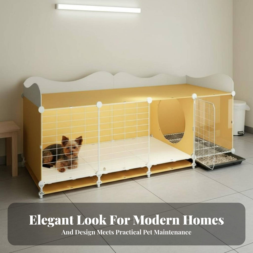 Small Dog Kennel with Toilet Luxury Villa Design Pet Crate Paw-Friendly Grid