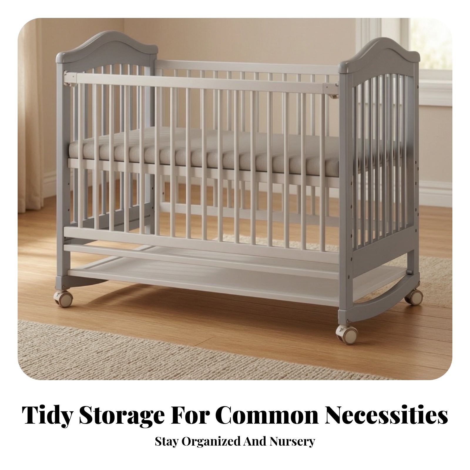 Sleeping Cot Caster Wheels Rounded Edges Movable Baby Crib Lockable Casters Adjustable Wooden Crib
