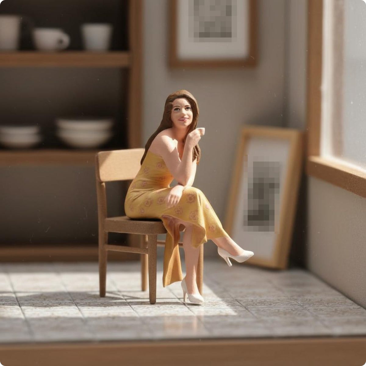 Coffee Girl Figurine Fine Detail Seated Woman Figurine Collectible Diorama Figure for Desk Decor